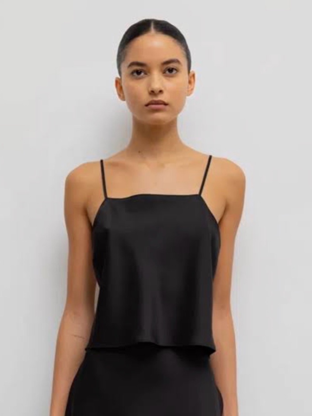 LESET Black Satin Square-Neck Cami